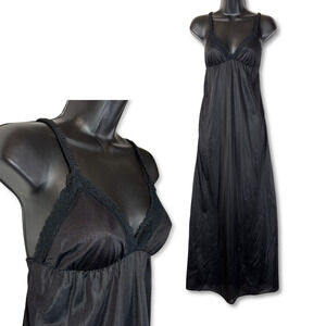 Vanity Fair Full Slip Dress Black Lace Nylon Lingerie Size Small USA Union Made